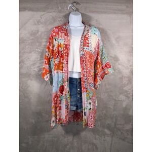 Karyn Seo Kimono Blouse Womens XS Multicolor Floral Patchwork Open Front